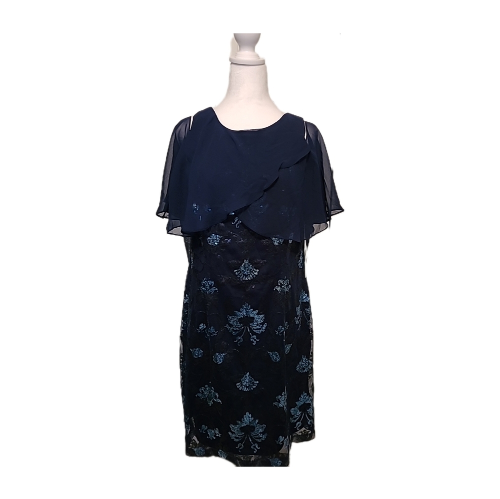 Scarlett Navy Blue Sequined Cold Shoulder Cocktail/Evening Dress, Sz 12, NWT